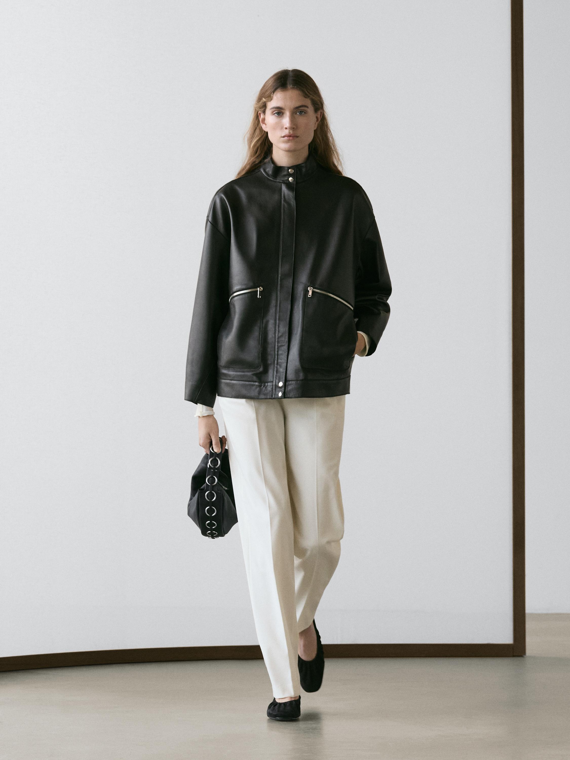 Veste avec poches en cuir nappa